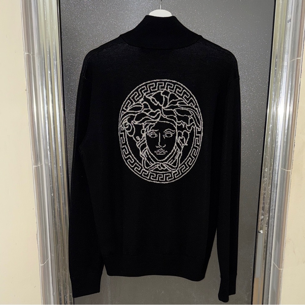 Authentic versace knit sweater institutional logo jacquard wool
